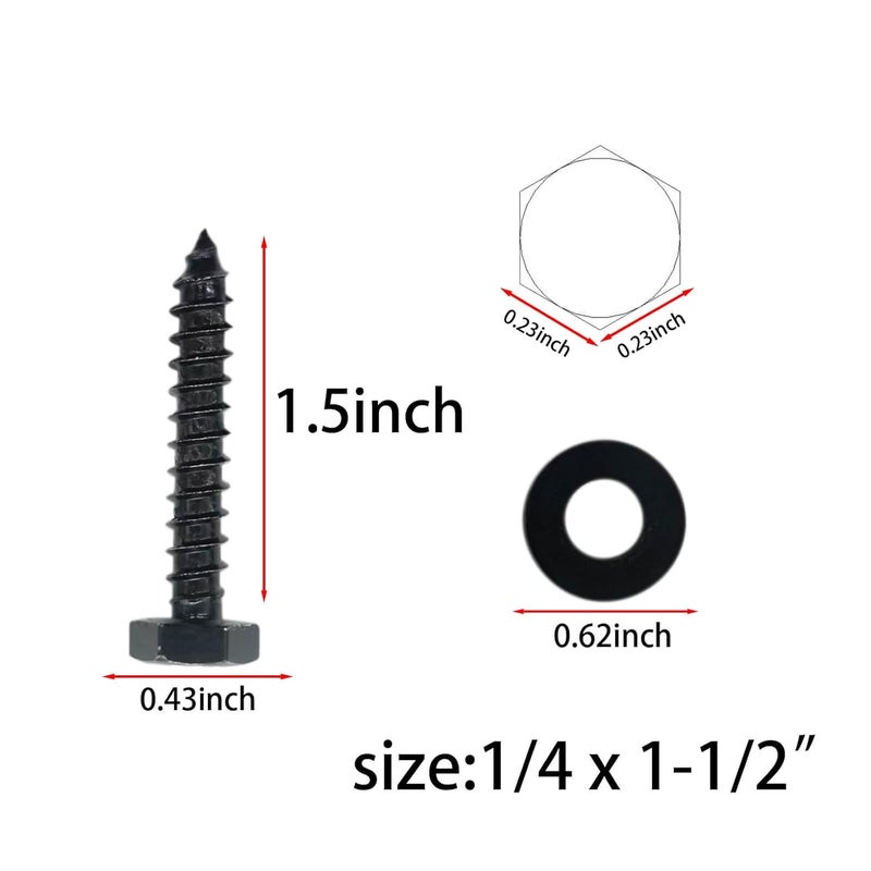 Evecad Store 25PCS 1/4" x 1-1/2" Hex Head Lag Screws, Stainless Steel Black Lag Bolts, Heavy Duty Lag Bolts, Washers Included - Image 2
